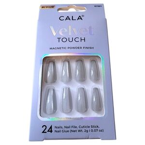 Cala Velvet Touch Magnetic Powder Finish Nails Medium Length-Silver W/ Glitter